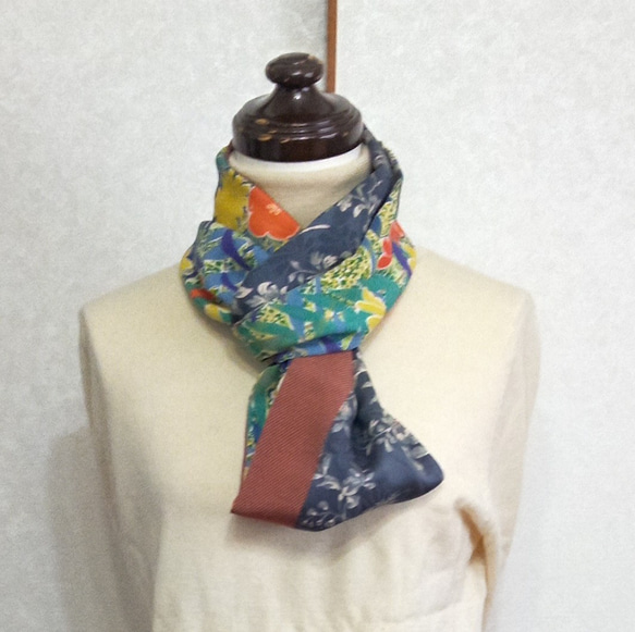 着物リメイク♪いろいろな花模様の正絹着物から作ったおしゃれなスヌード 3枚目の画像