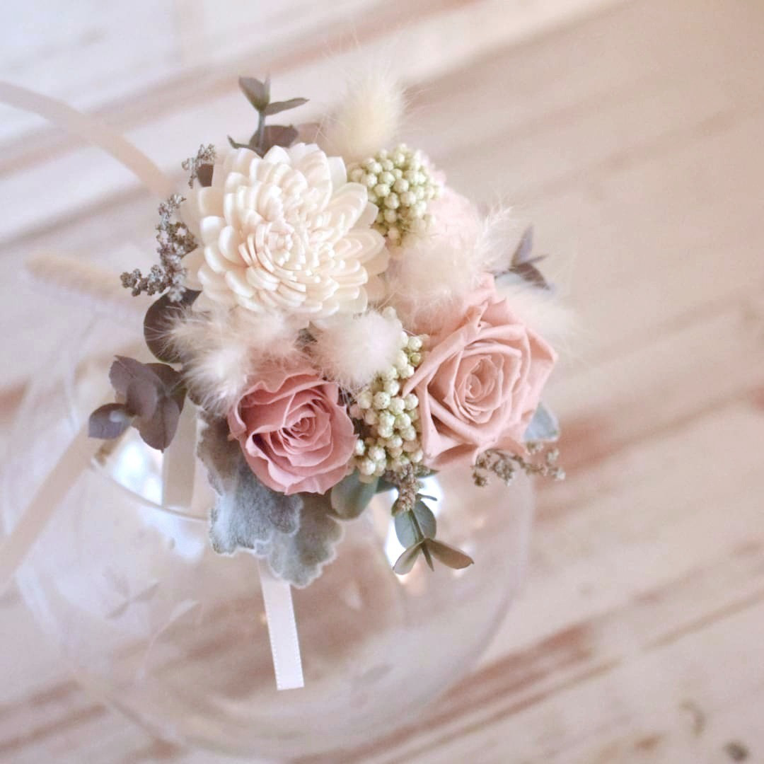 ⋆2点set⋆ くすみピンク：パンパスグラス ラウンドブーケ⋆ブートニア