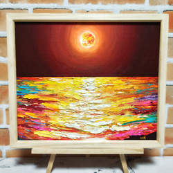 油絵 絵画 オレンジの月【四切木製】 1枚目の画像
