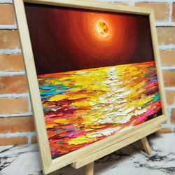 油絵 絵画 オレンジの月【四切木製】 3枚目の画像
