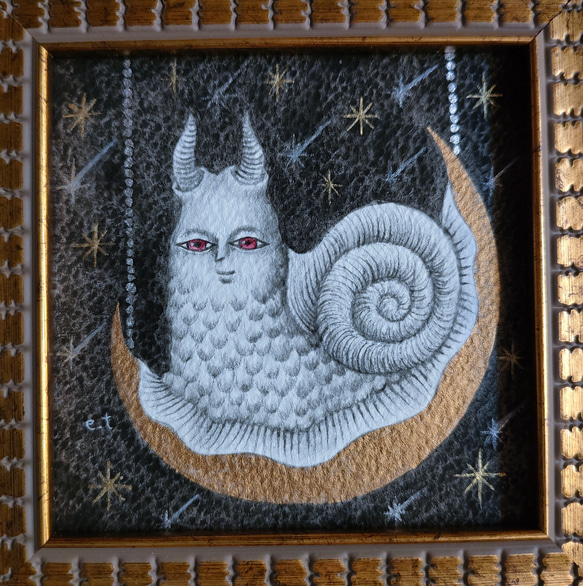 ミニ額縁 原画 「月とカタツムリ」 2枚目の画像