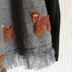 ブラウン系プードル刺繍の秋冬用ストール・リネンウール 3枚目の画像