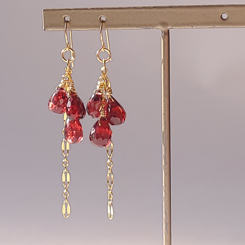 14Kガーネットベビーパールゴールドイヤリング