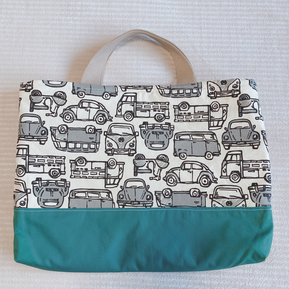 レッスンバッグ 【乗り物】 クルマ バス 入園入学 通園通学セット 緑  