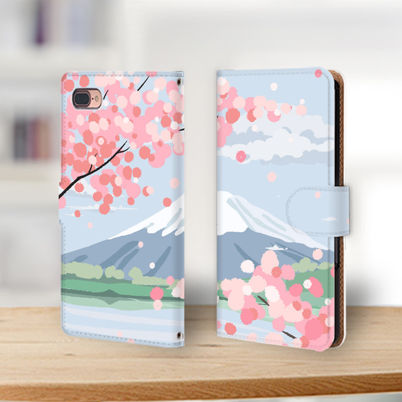 満開の桜と富士山 miru01-960 iPhone android ほぼ全機種対応 手帳型ケース 1枚目の画像