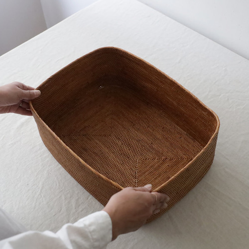 ラスト1（送料無料）伝統工芸アタ細工 スクエア バスケット 収納BOX