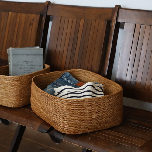 ラスト1（送料無料）伝統工芸アタ細工 スクエア バスケット 収納BOX