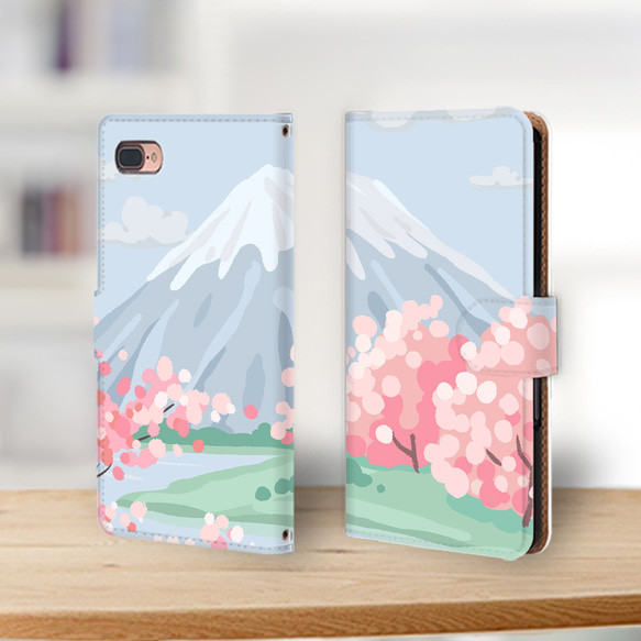 満開の桜と富士山 miru01-970 iPhone android ほぼ全機種対応 手帳型ケース 1枚目の画像