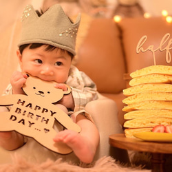 【木製　Half ケーキトッパー】halfbirthday ハーフバースデー　ハーフ　半年　半年祝い　誕生日　お誕生日 2枚目の画像