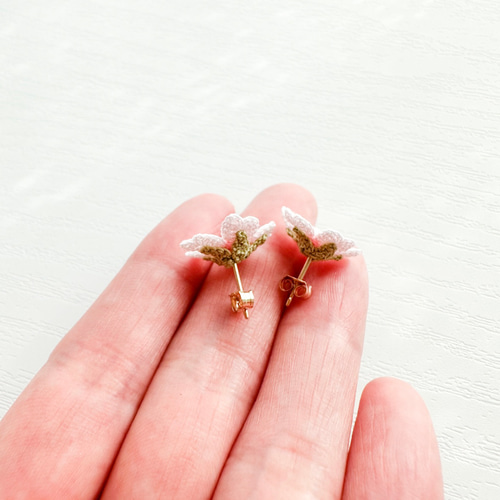 さくら 』ピアス/イヤリング【一花シリーズ】桜 レース編み ピアス