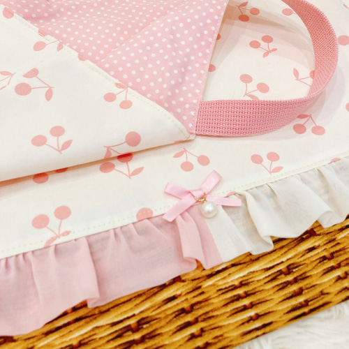 さくらんぼ柄♡ホワイト レッスンバッグ 3点セット☆上履き入れ