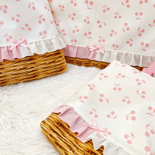 さくらんぼ柄♡ホワイト レッスンバッグ 3点セット☆上履き入れ
