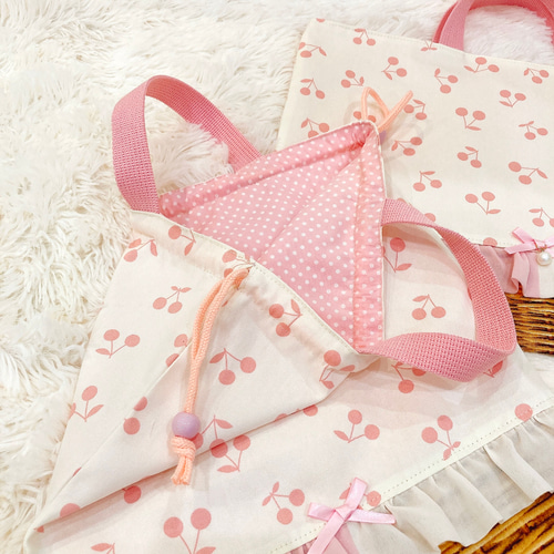 さくらんぼ柄♡ホワイト レッスンバッグ 3点セット☆上履き入れ