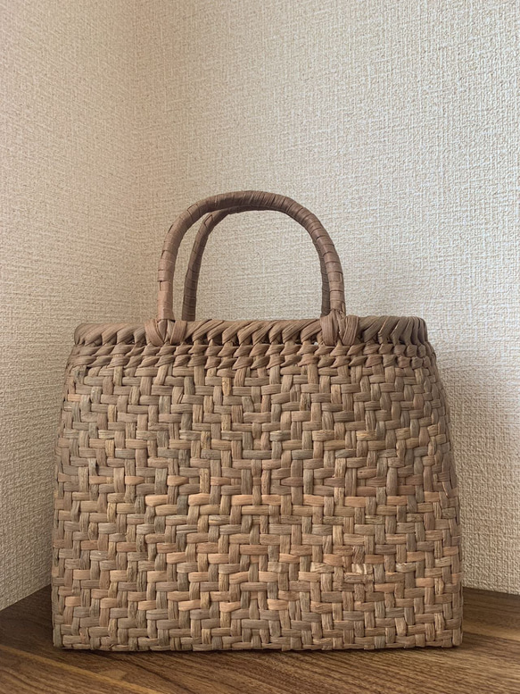 国産山葡萄 山葡萄かごバッグ 手作り 籠バッグ 網代編み 内布