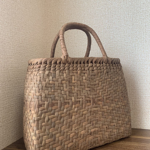 国産山葡萄 山葡萄かごバッグ 手作り 籠バッグ 網代編み 内布