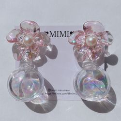 ピアス　ピンク　赤　ハート　ビジュー　クリア　パールチャーム　アシンメトリー　春 ピアス ピンク 赤 ハート ビジュー クリア パールチャーム