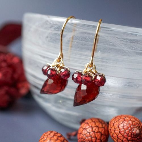 天然石14KGFピアス・イヤリング 紫陽花と雫ピアス・イヤリングチャーム