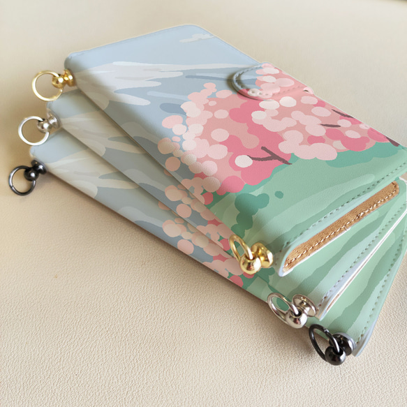 満開の桜と富士山 miru01-970 手ぶら スマホショルダー手帳型ケース 2枚目の画像