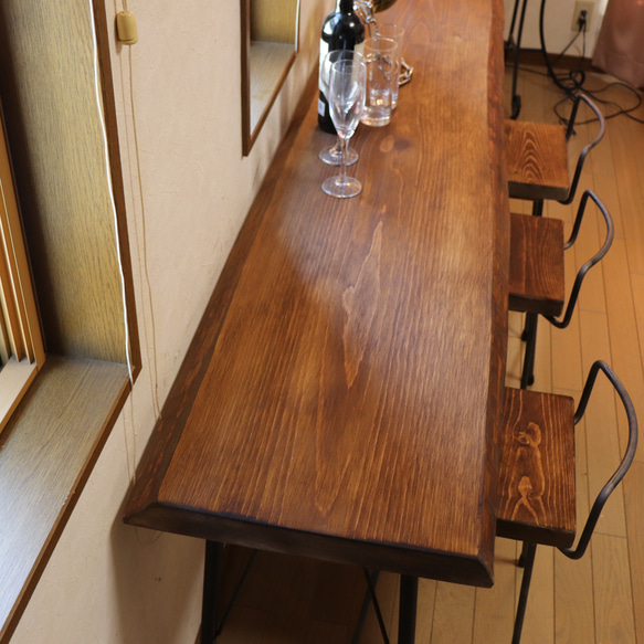 カフェw1800一枚板国産ヒノキ カウンターテーブル カフェcafe ダイニングテーブル　　店舗什器　アンティーク風 3枚目の画像