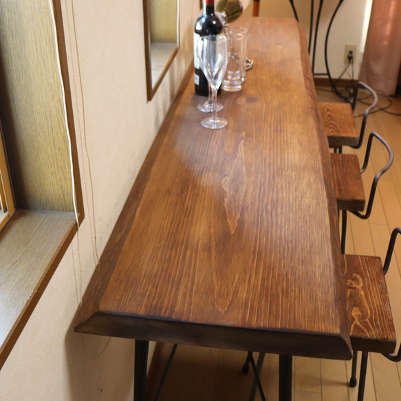 カフェw1800一枚板国産ヒノキ カウンターテーブル カフェcafe ダイニングテーブル　　店舗什器　アンティーク風 2枚目の画像