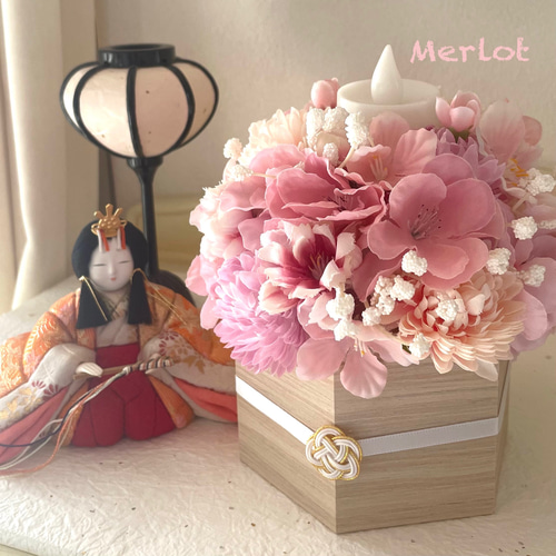 ひな祭り3種類の桜アレンジメント(ライト付)アートフラワー 春