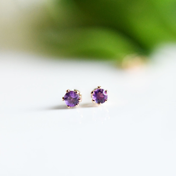 愛情守護石嬰兒紫水晶耳環 3 毫米 1 對二月生日石 第2張的照片