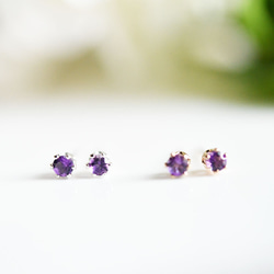 愛情守護石嬰兒紫水晶耳環 3 毫米 1 對二月生日石 第3張的照片