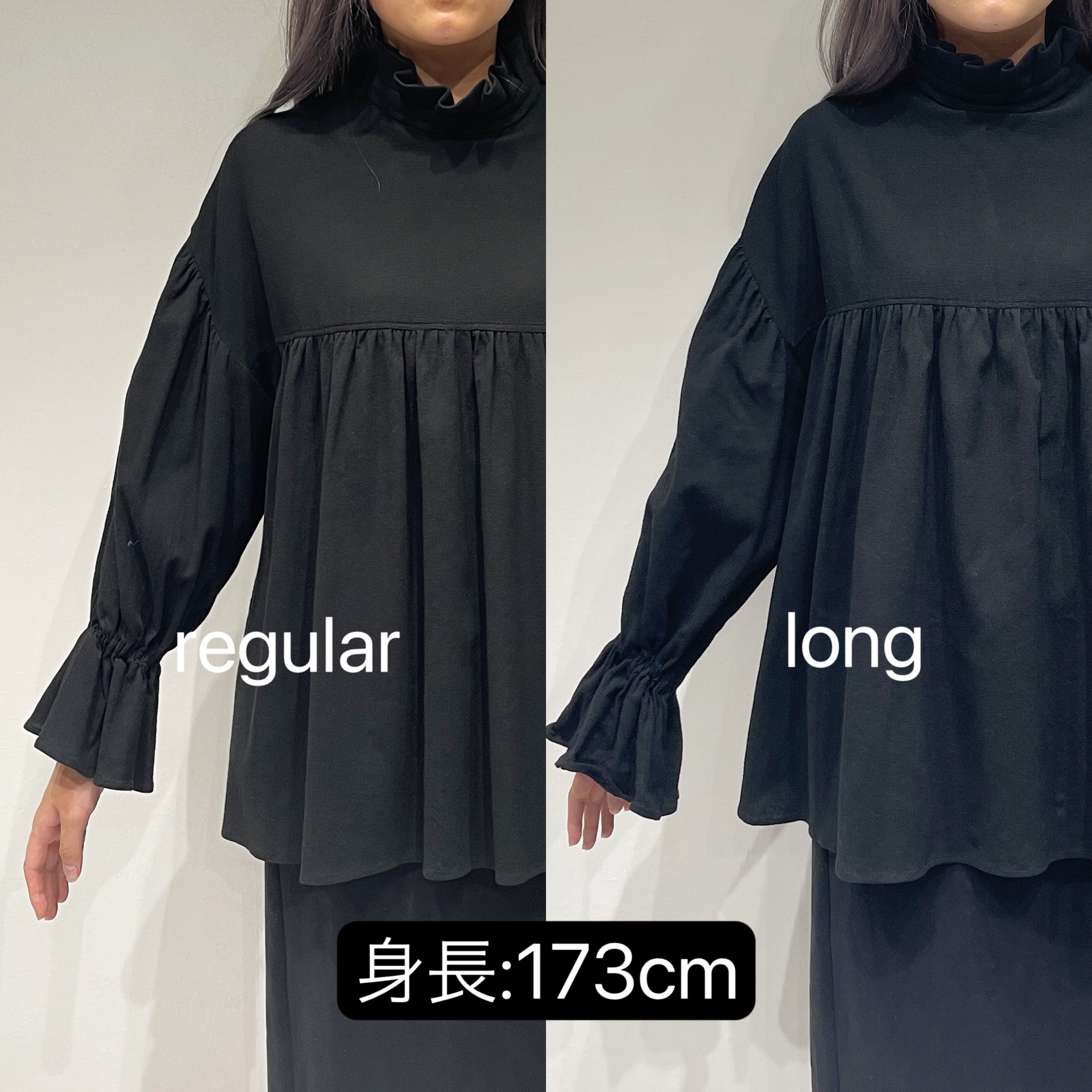 フリルネックキャンディースリーブブラウス(black)