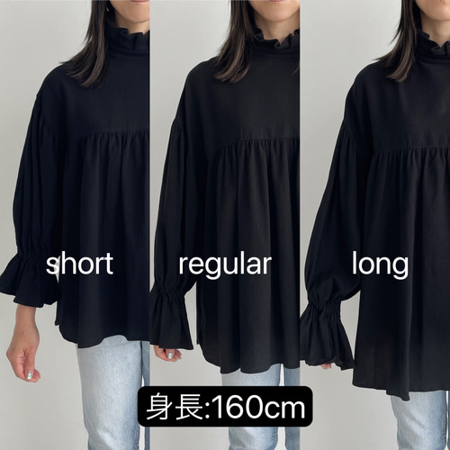 フリルネックキャンディースリーブブラウス(ブラック) ブラウス MELUMO