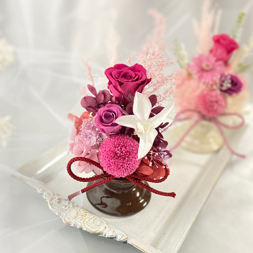 仏花　御供え花　2対セット　ピンク 仏花＊ピンポンマムとバラ シックな色合いのお供え花】プリザーブド