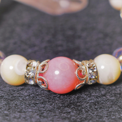 ピンクオパール マザーオブパール 内径 16cm 天然石ブレスレット  