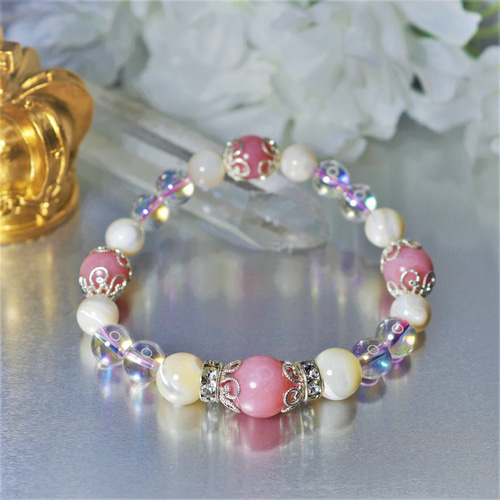 ピンクオパール マザーオブパール 内径 16cm 天然石ブレスレット  