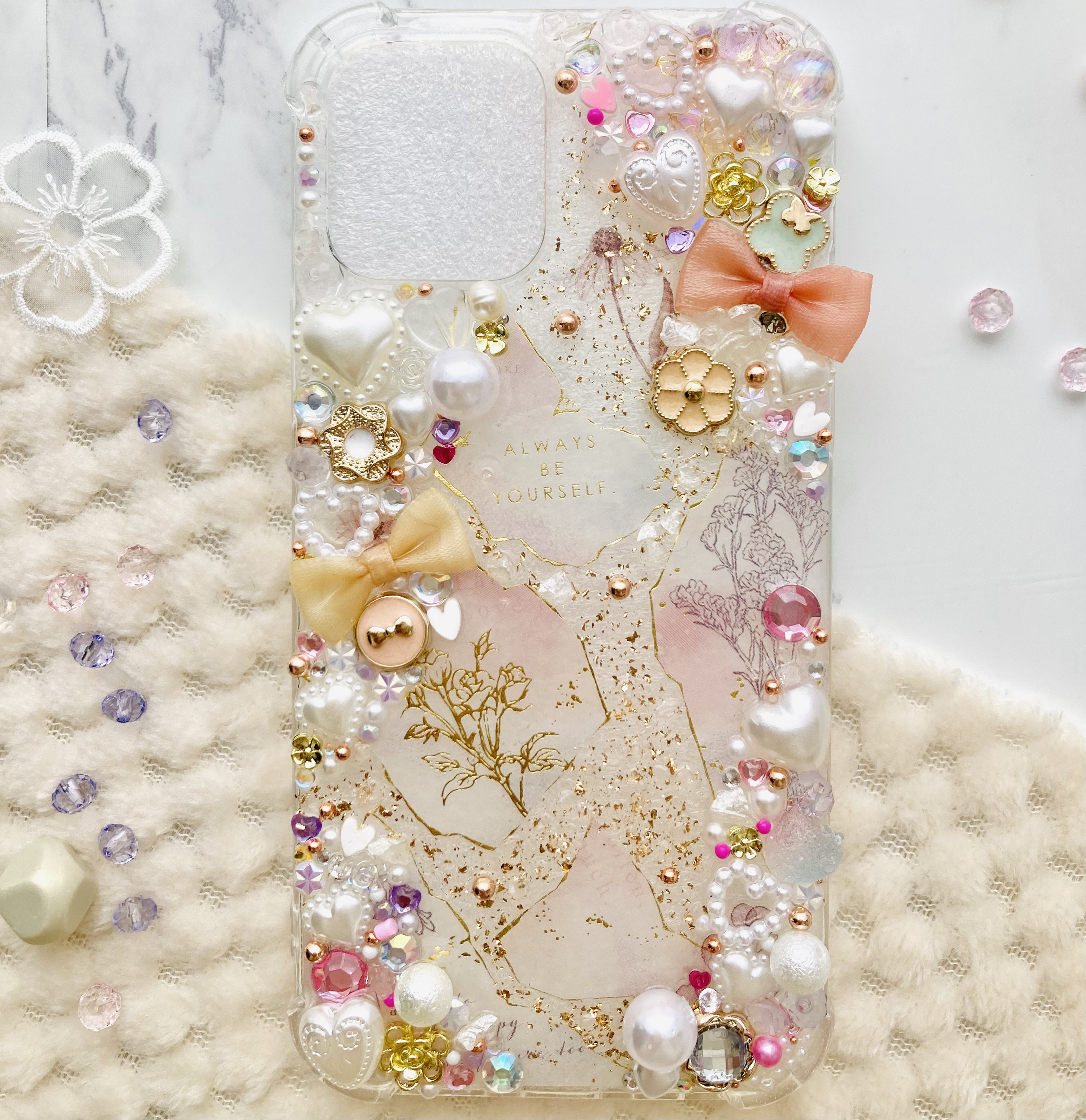 ハンドメイドiPhoneケース　iPhone12/12Pro ピンク