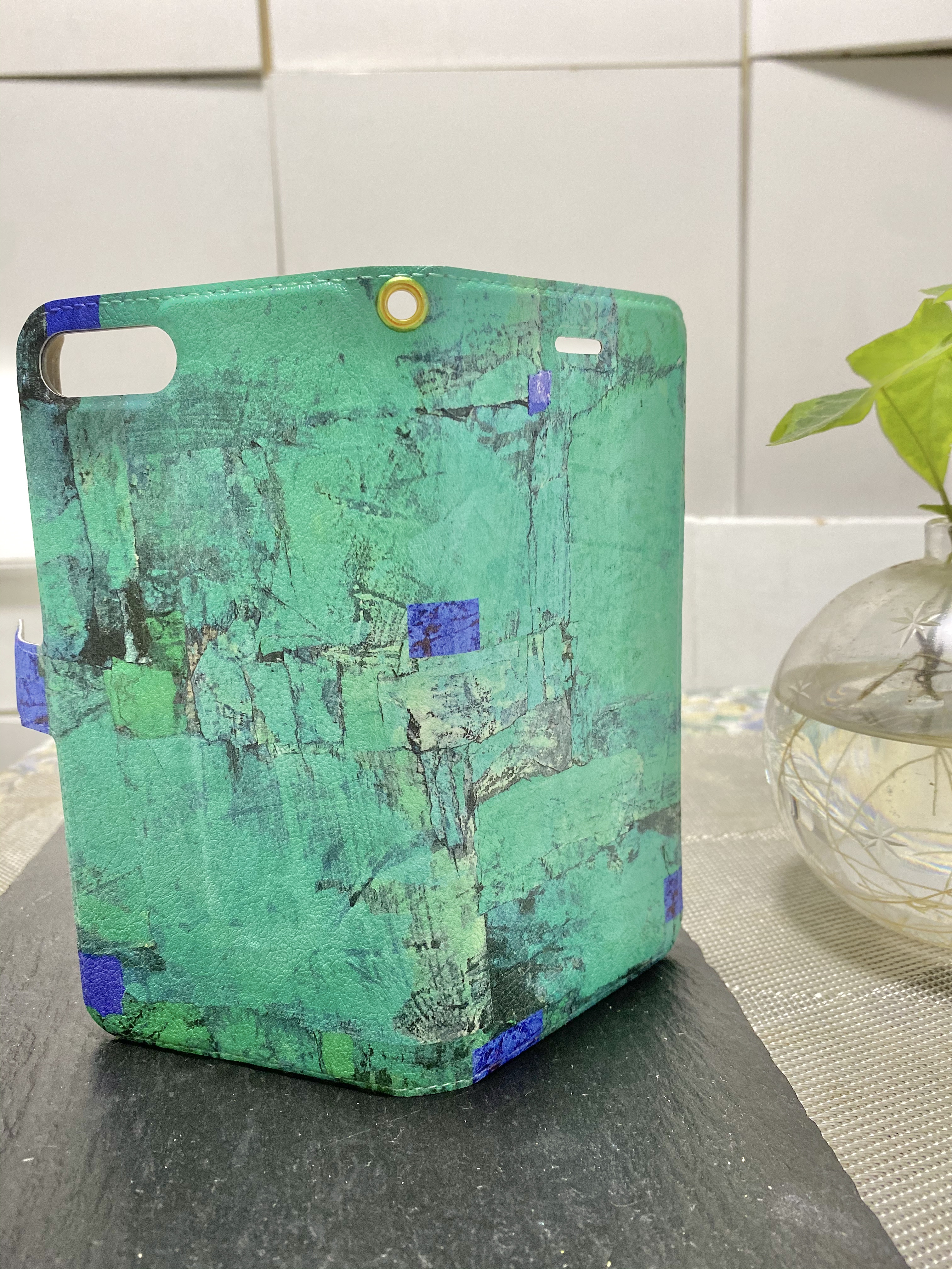 7 四角い宝石ミントブルー手帳型