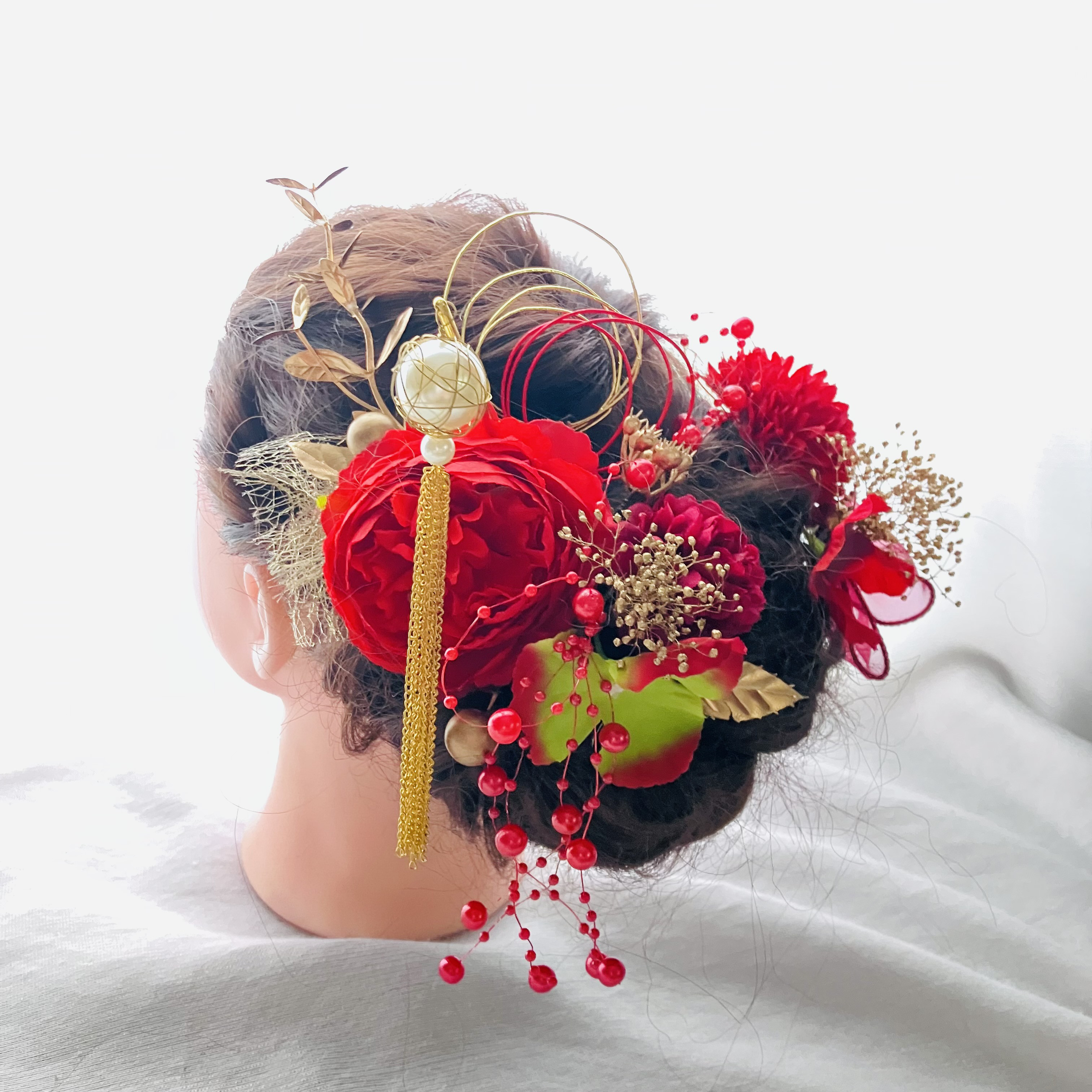 揺れるパール簪【卒業式髪飾り】【結婚式髪飾り】【成人式髪飾り】【ウェディング】簪　水引　金箔　振袖　袴　チュール　成人式