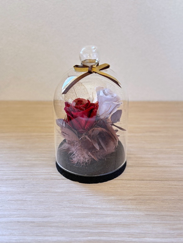 プリザーブドフラワーアレンジ・赤い薔薇〜inコルクガラスドームM ・フラワーギフト・ラッピング無料 3枚目の画像