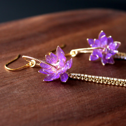 蓮花耳環 紫色透光 手工銅線樹脂 耳環 耳夾 第4張的照片