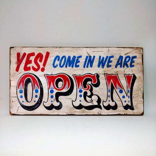 手描き】アンティーク「OPEN」「CLOSED」両面描き木製
