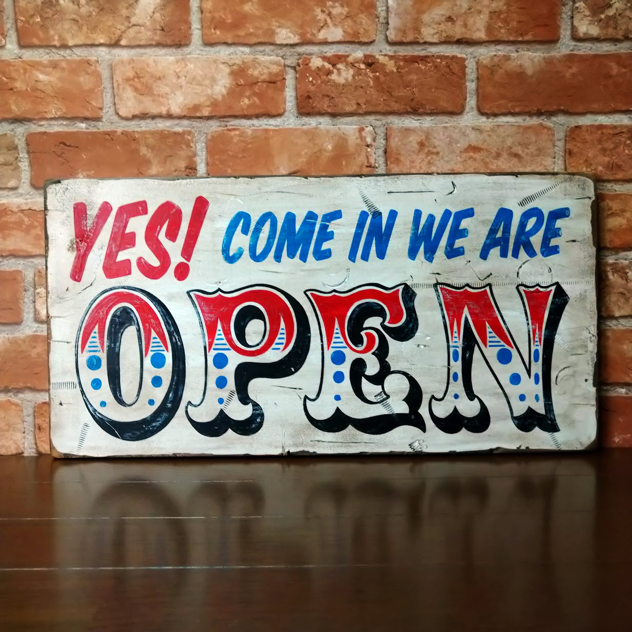 手描き】アンティーク「OPEN」「CLOSED」両面描き木製