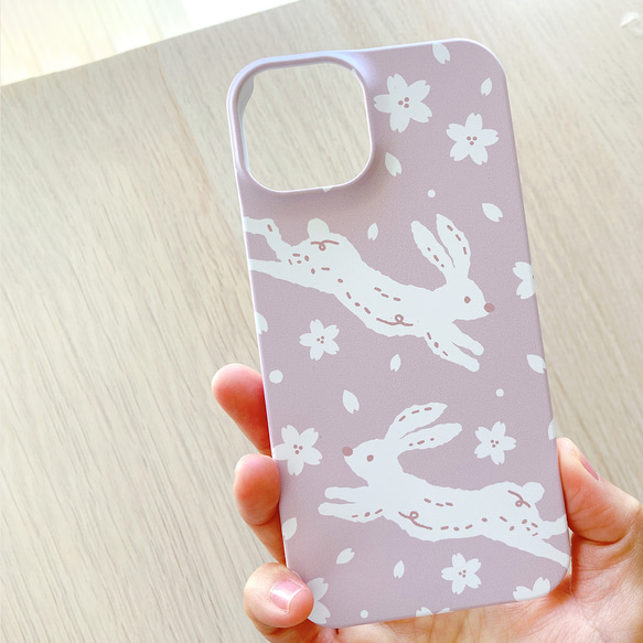 スマホケース 全機種対応 ハードスマホケース うさぎ ウサギ 桜 春 iPhone Android ピンク 2枚目の画像