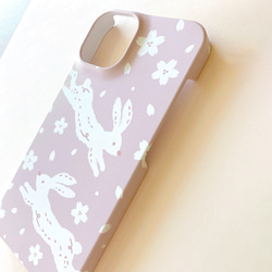 スマホケース 全機種対応 ハードスマホケース うさぎ ウサギ 桜 春 iPhone Android ピンク 3枚目の画像