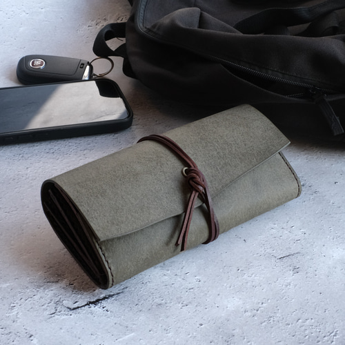 guruguru長財布 グレー］春財布 本革 手縫い 大容量 革財布 経年変化