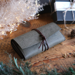 guruguru長財布 グレー］春財布 本革 手縫い 大容量 革財布 経年変化