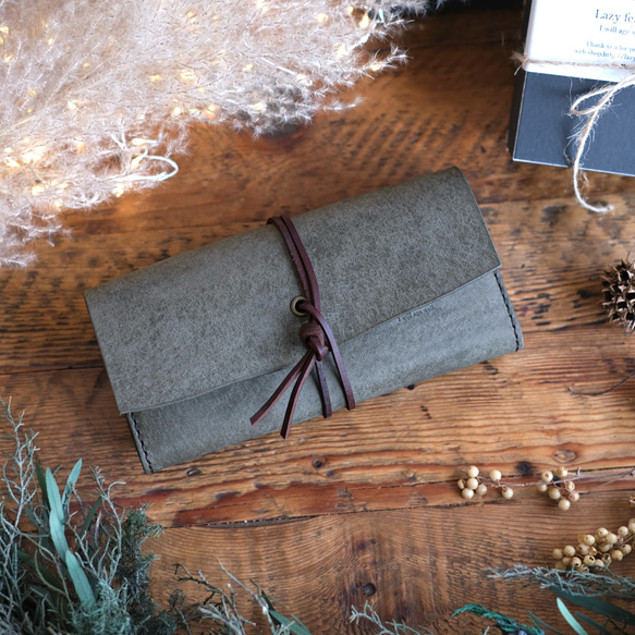 本革の温もり［guruguru長財布 グレー］手縫い レディースメンズ 収納
