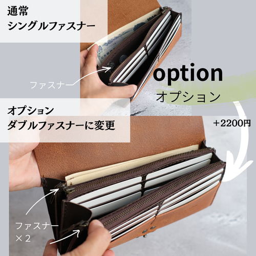 guruguru長財布 グレー］春財布 本革 手縫い 大容量 革財布 経年変化