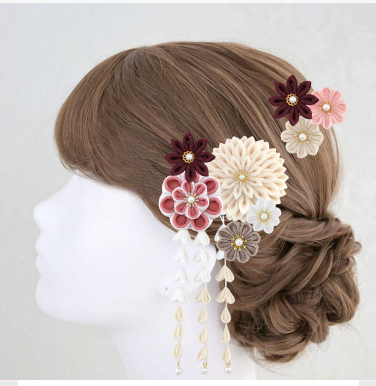 オーダー品　つまみ細工　成人式 髪飾り 卒業式　ドライフラワー　ヘアアクセ　前撮り　七五三　パール　水引きアレンジ