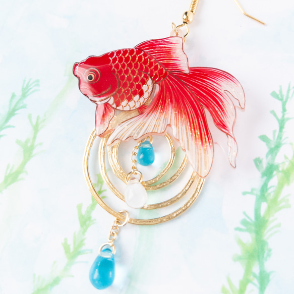 金魚(琉金)＊片耳ピアス/イヤリング 3枚目の画像