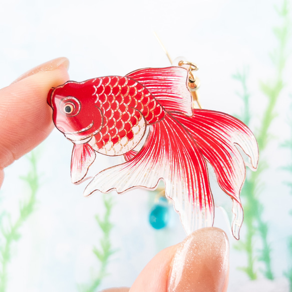 金魚(琉金)＊片耳ピアス/イヤリング 8枚目の画像