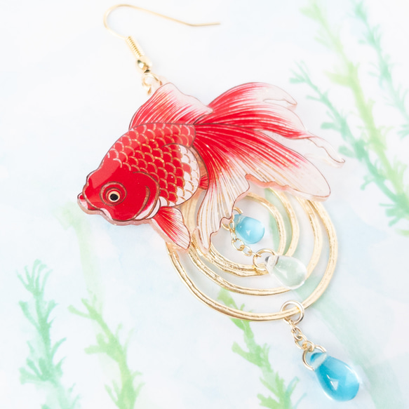 金魚(琉金)＊片耳ピアス/イヤリング 4枚目の画像