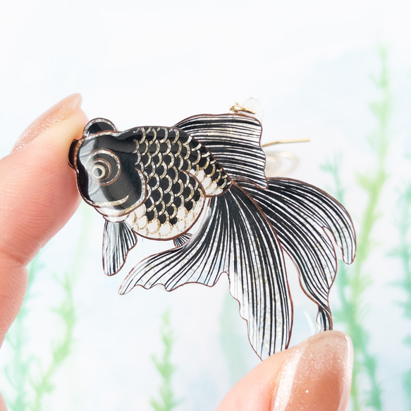 金魚(出目金)＊片耳ピアス/イヤリング 8枚目の画像